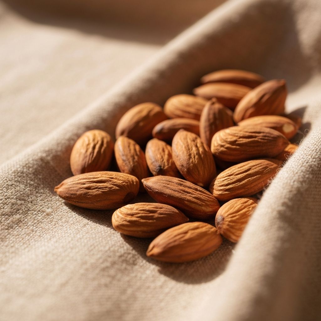 Raw almonds on a warm background